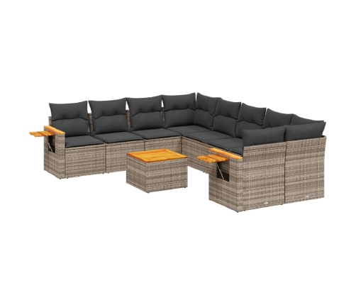 Set de muebles de jardín 9 pzas y cojines ratán sintético gris