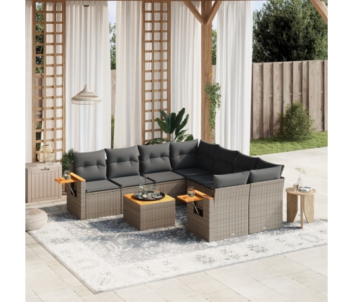 Set de muebles de jardín 9 pzas y cojines ratán sintético gris
