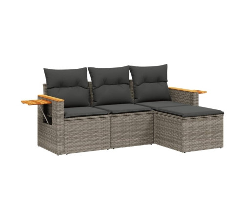 Set de sofás de jardín 4 pzas y cojines ratán sintético gris