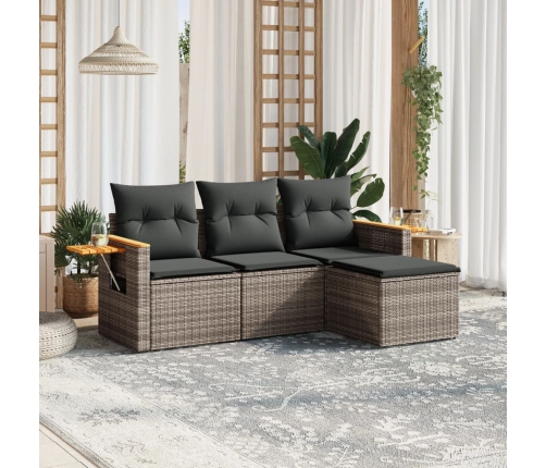 Set de sofás de jardín 4 pzas y cojines ratán sintético gris