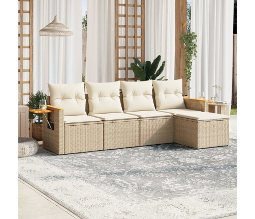 Juego de sofás jardín con cojines 5 pzas ratán sintético beige