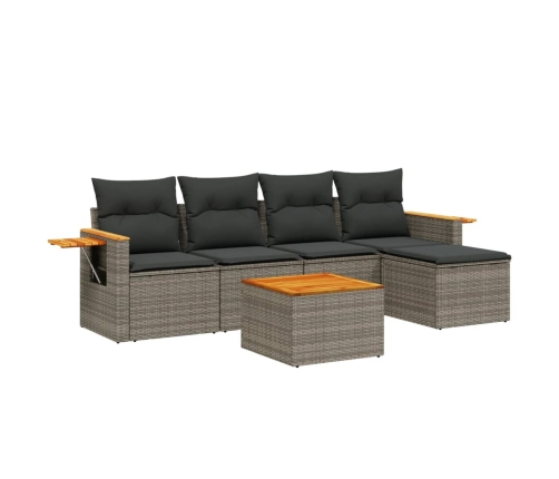 Set de muebles de jardín 6 pzas y cojines ratán sintético gris