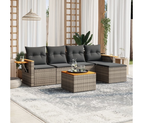 Set de muebles de jardín 6 pzas y cojines ratán sintético gris