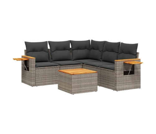 Set de muebles de jardín 6 pzas y cojines ratán sintético gris