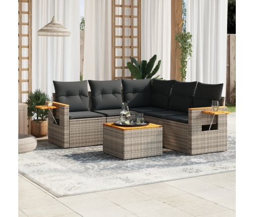 Set de muebles de jardín 6 pzas y cojines ratán sintético gris
