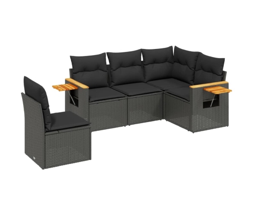 Set de muebles de jardín 5 pzas y cojines ratán sintético negro