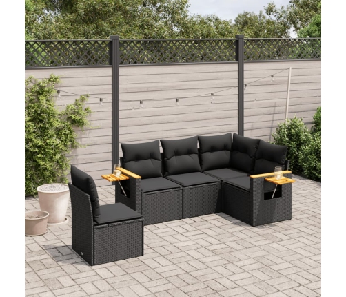 Set de muebles de jardín 5 pzas y cojines ratán sintético negro
