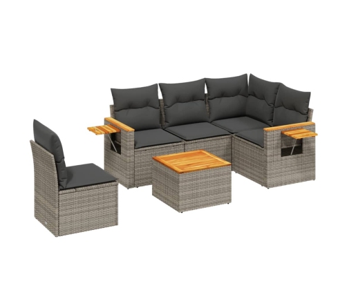 Set de muebles de jardín 6 pzas y cojines ratán sintético gris