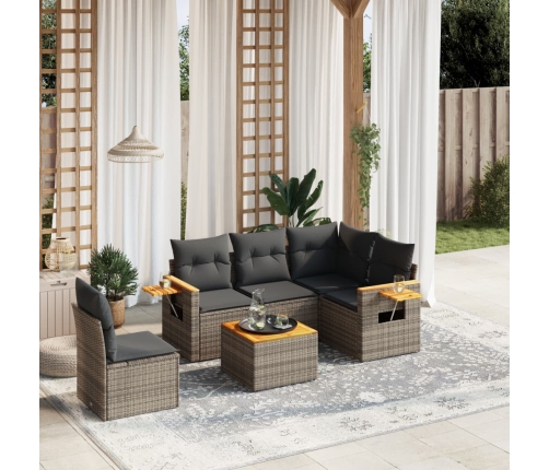 Set de muebles de jardín 6 pzas y cojines ratán sintético gris