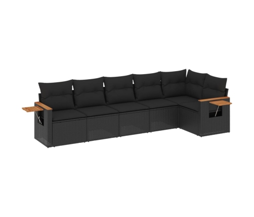 Set de sofás de jardín 6 piezas y cojines ratán sintético negro