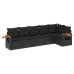 Set de sofás de jardín 6 piezas y cojines ratán sintético negro