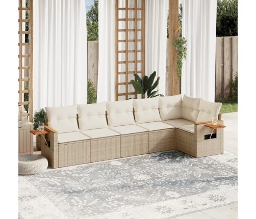 Juego de sofás jardín con cojines 6 pzas ratán sintético beige