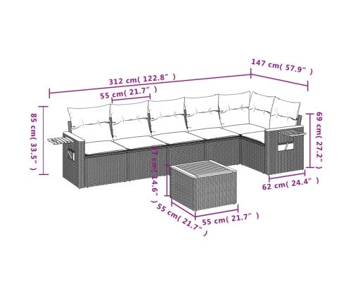 Set sofás de jardín 7 piezas y cojines ratán sintético beige