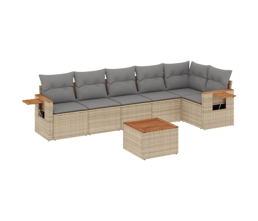 Set sofás de jardín 7 piezas y cojines ratán sintético beige