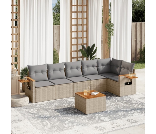 Set sofás de jardín 7 piezas y cojines ratán sintético beige