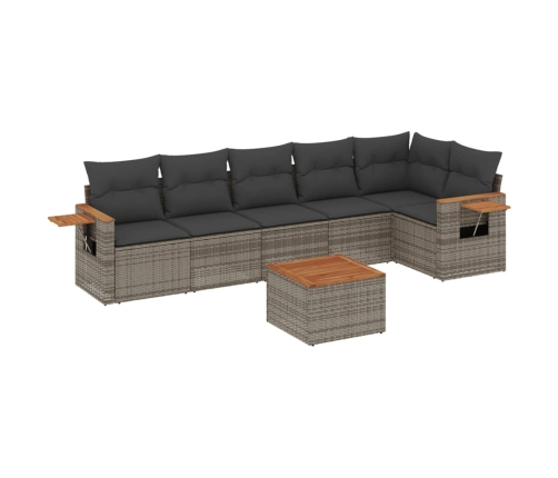 Set de sofás de jardín 7 piezas con cojines ratán PE gris