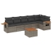 Set de sofás de jardín 7 piezas con cojines ratán PE gris