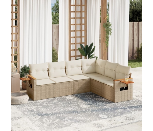 Juego de sofás jardín con cojines 6 pzas ratán sintético beige