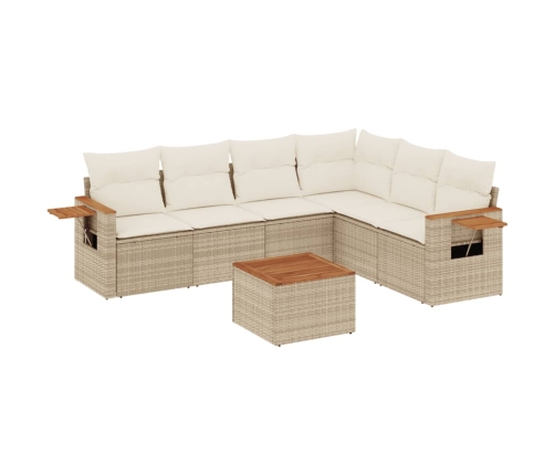 Set sofás de jardín 7 piezas y cojines ratán sintético beige