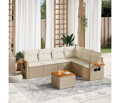 Set sofás de jardín 7 piezas y cojines ratán sintético beige
