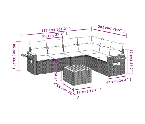 Set sofás de jardín 7 piezas y cojines ratán sintético beige