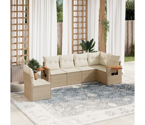 Juego de sofás jardín con cojines 6 pzas ratán sintético beige