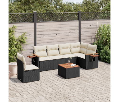 Set de comedor de jardín 7 pzas y cojines ratán sintético negro