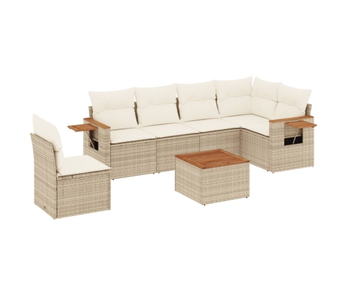 Set sofás de jardín 7 piezas y cojines ratán sintético beige