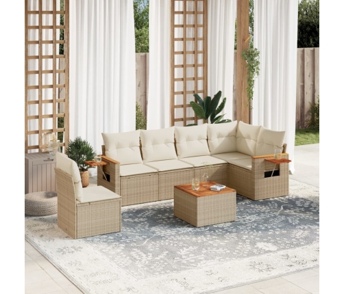 Set sofás de jardín 7 piezas y cojines ratán sintético beige