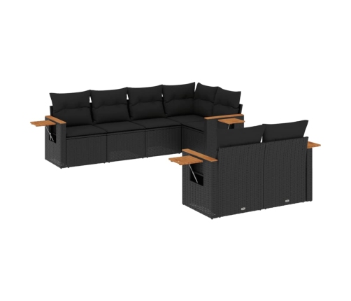 Set de comedor de jardín 7 pzas y cojines ratán sintético negro