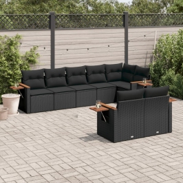 Set de sofás de jardín 8 piezas y cojines ratán sintético negro