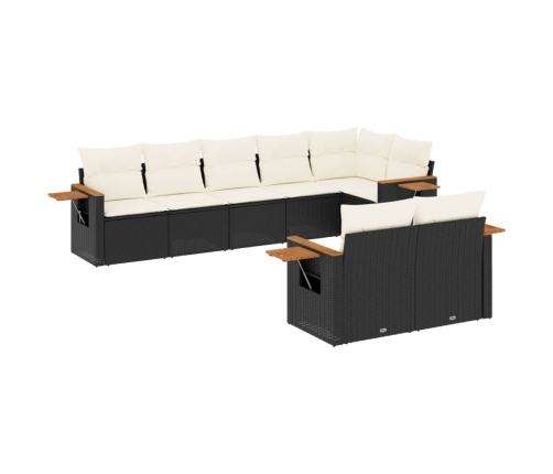 Set de sofás de jardín 8 piezas y cojines ratán sintético negro