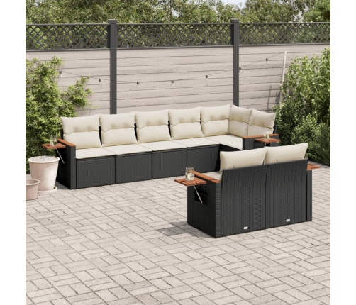 Set de sofás de jardín 8 piezas y cojines ratán sintético negro