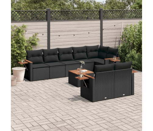Set de sofás de jardín 8 piezas y cojines ratán sintético negro