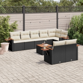 Set de sofás de jardín 8 piezas y cojines ratán sintético negro