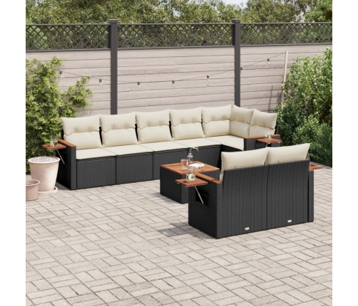 Set de sofás de jardín 8 piezas y cojines ratán sintético negro
