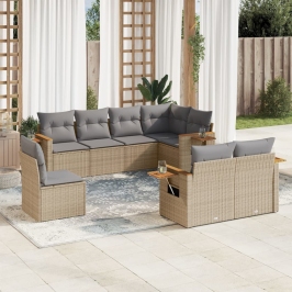 Juego de sofás de jardín con cojines beige 8 pzas ratán PE
