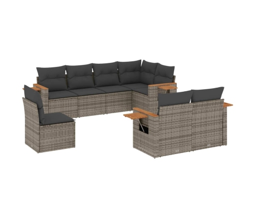 Set de sofás de jardín 8 pzas y cojines ratán sintético gris