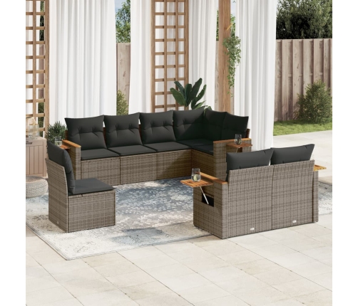 Set de sofás de jardín 8 pzas y cojines ratán sintético gris