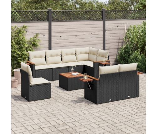 Set de sofás de jardín 8 piezas y cojines ratán sintético negro