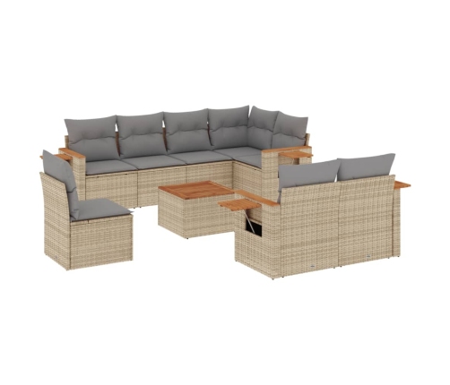 Set de sofás de jardín 9 pzas con cojines ratán sintético beige