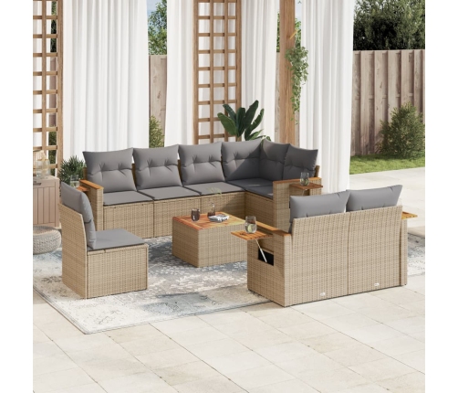 Set de sofás de jardín 9 pzas con cojines ratán sintético beige