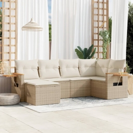 Juego de sofás jardín con cojines 6 pzas ratán sintético beige