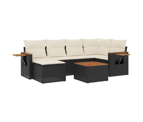 Set de comedor de jardín 7 pzas y cojines ratán sintético negro