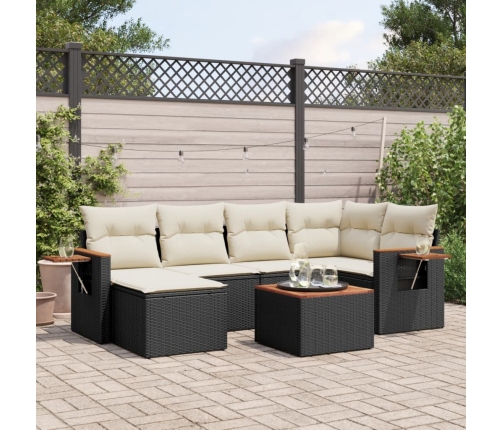 Set de comedor de jardín 7 pzas y cojines ratán sintético negro