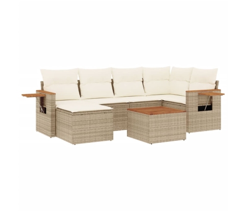 Set sofás de jardín 7 piezas y cojines ratán sintético beige