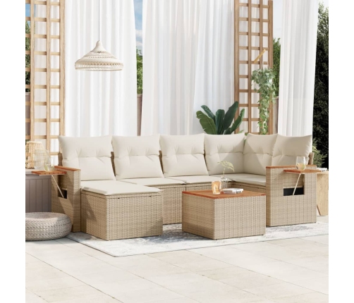 Set sofás de jardín 7 piezas y cojines ratán sintético beige