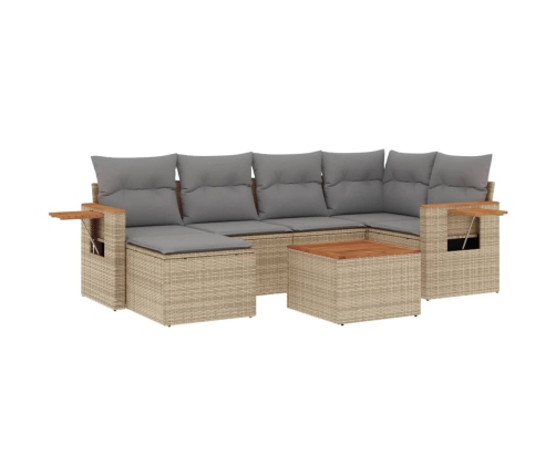 Set sofás de jardín 7 piezas y cojines ratán sintético beige