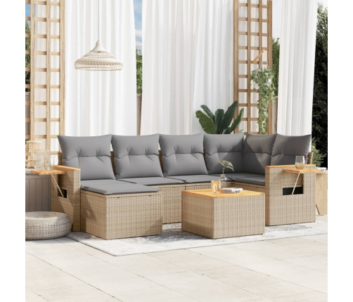 Set sofás de jardín 7 piezas y cojines ratán sintético beige