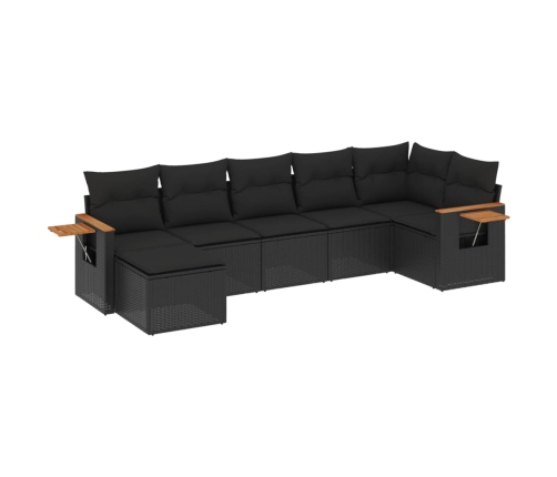 Set de comedor de jardín 7 pzas y cojines ratán sintético negro
